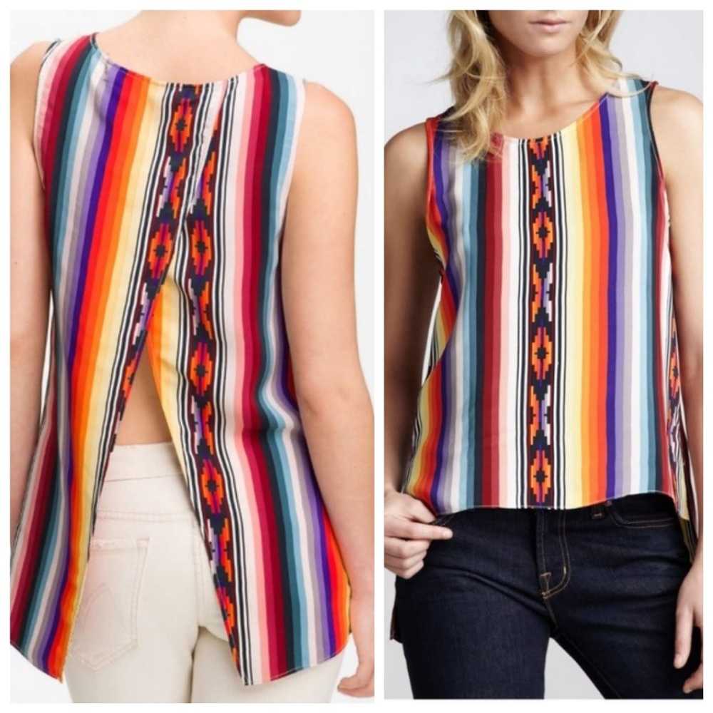 Parker 100% Silk Striped Colorful Split Back Top